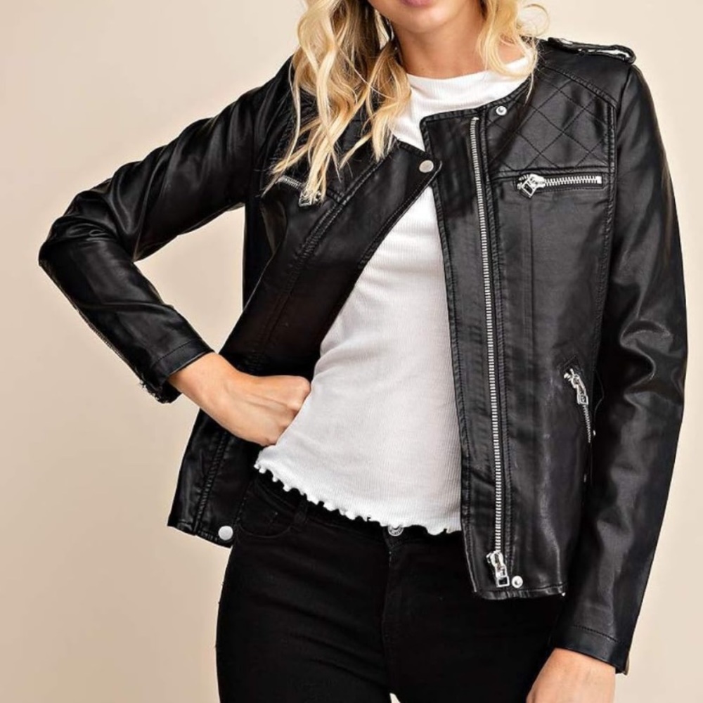 GILLI Quilted Black Vegan Leather Jacket